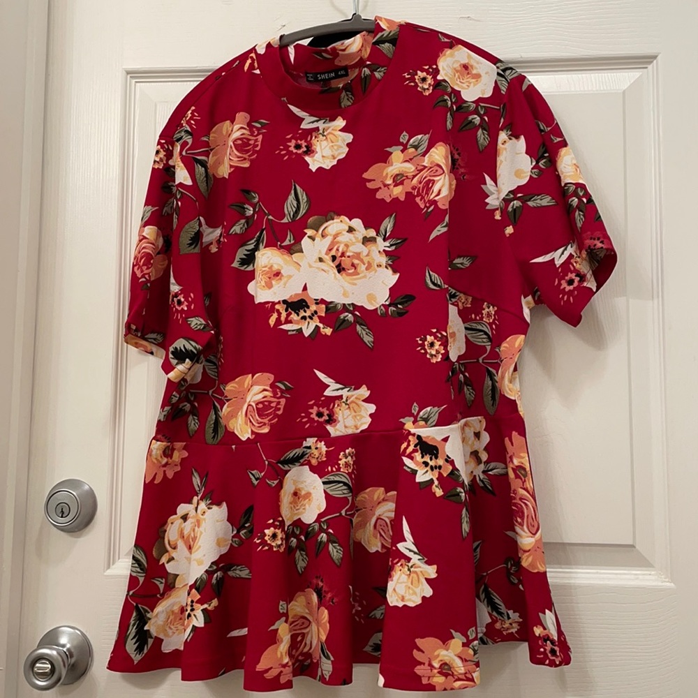 Red floral peplum top